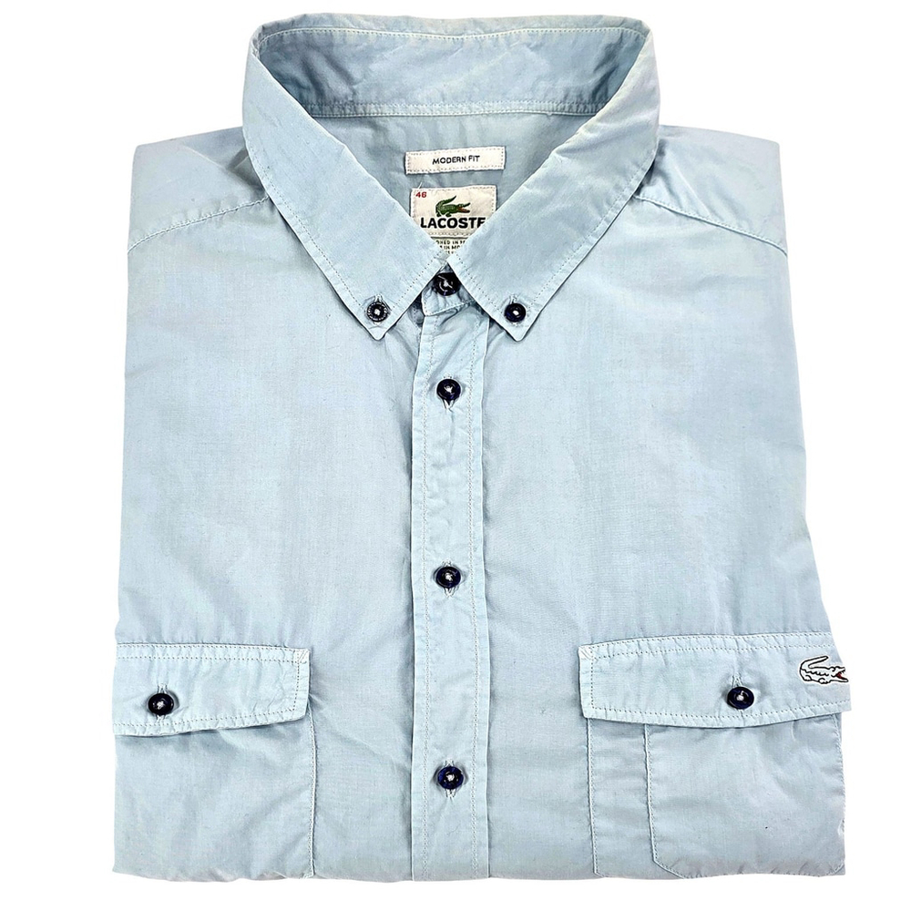 Lacoste Modern Fit Button Down Shirt Mens 46 Blue Cotton Long Sleeve... - Picture 4 of 16